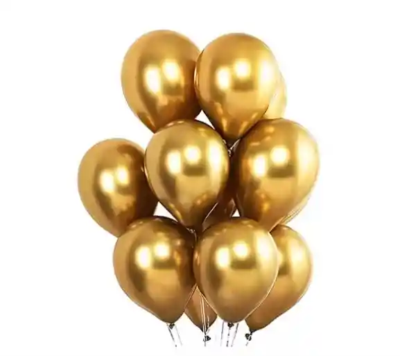 Globos Bombas Látex Cromados Espejo R12 X10 Unidades Dorado