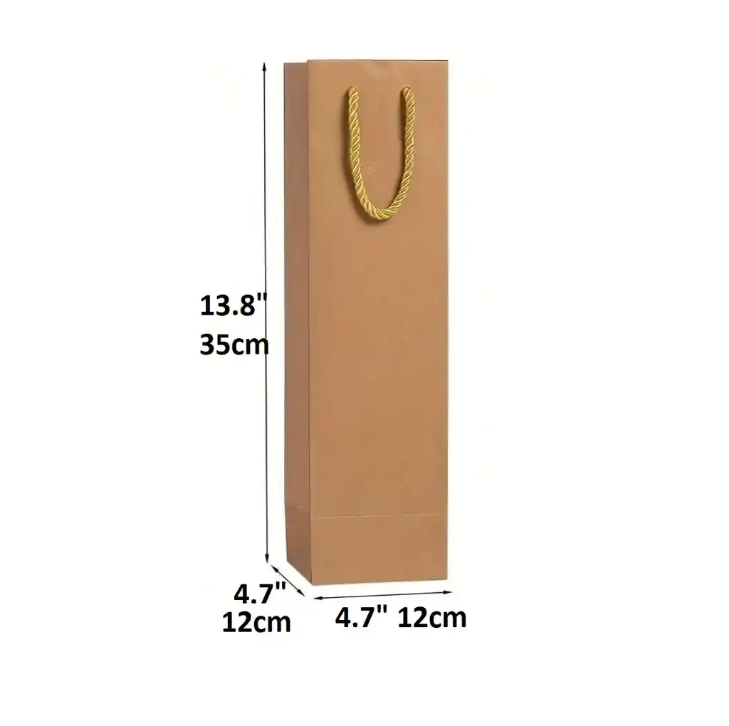 4 Bolsas Papel Kraft Botella Vino 12x12x35cm Empaque Reutilizable