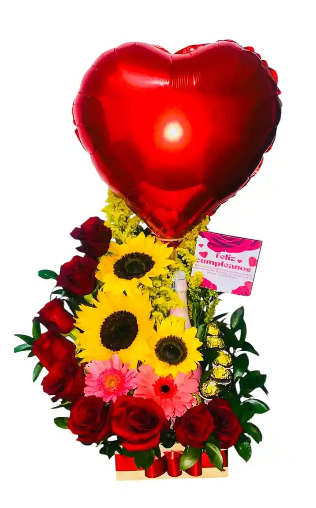 Arreglo De Rosas Con Champaña Y Chocolates ( Arreglo De Rosas Girasoles Gerberas Arreglo Floral )