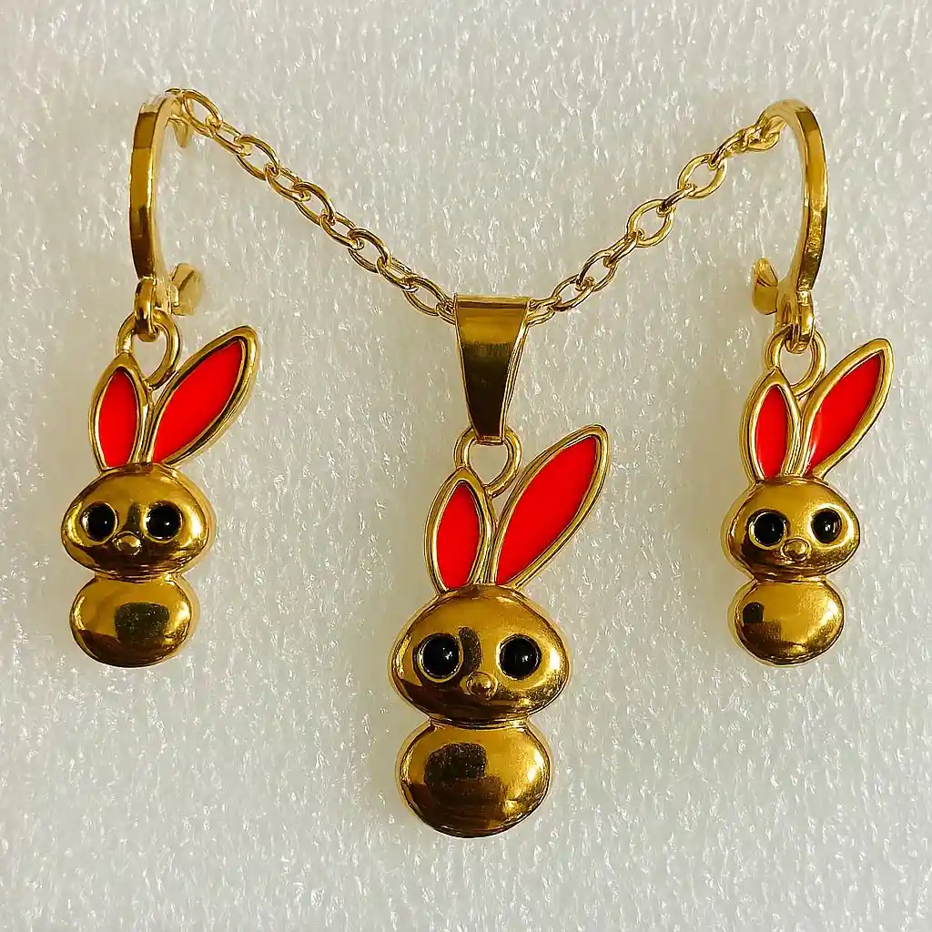 Set Cadena Con Dije Y Aretes- Joyería Con Diseño Moderno De Conejo Acero Inoxidable (regalo Para Mujer , Regalo De Cumpleaños, Regalo Para Niña)