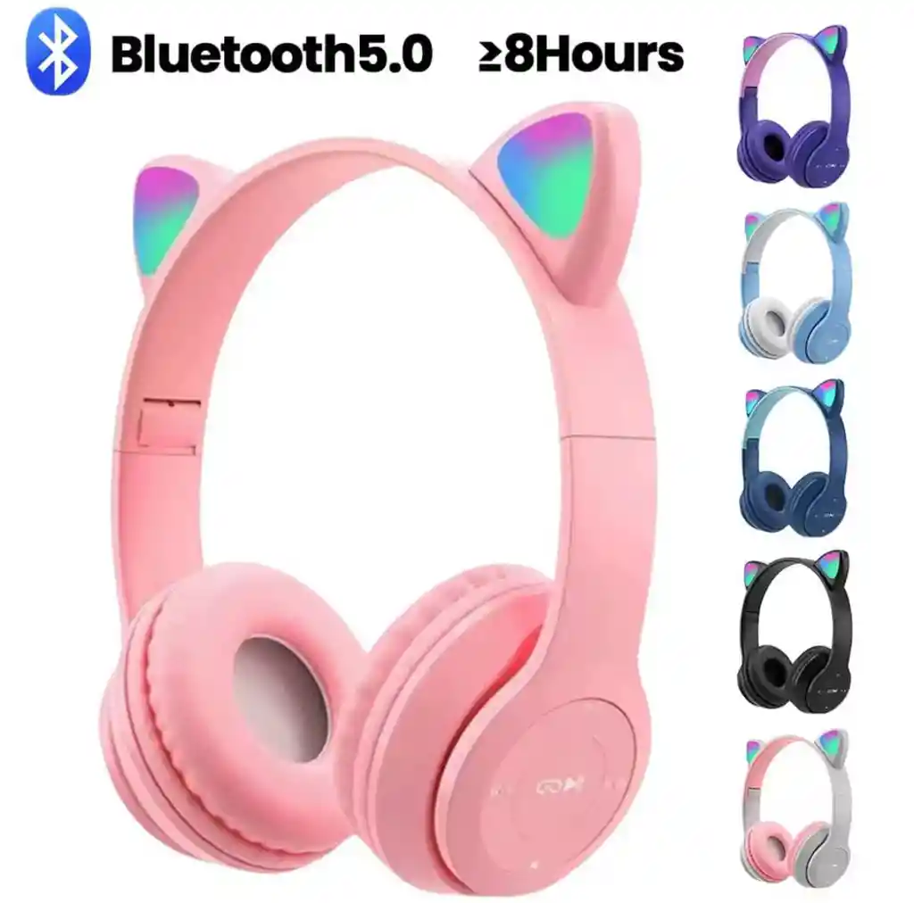 Audífonos Bluetooth P47 Orejas Gato Led Inalámbricos