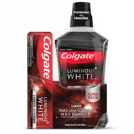 Enjuague Luminous White Colgate X 500 Ml+crema Carbón Activad