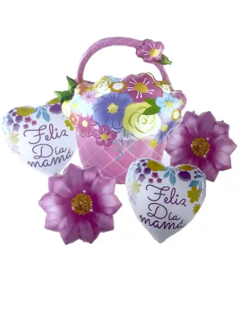 Globos Metalizados Feliz Dia Mama Madre Canasta Flores
