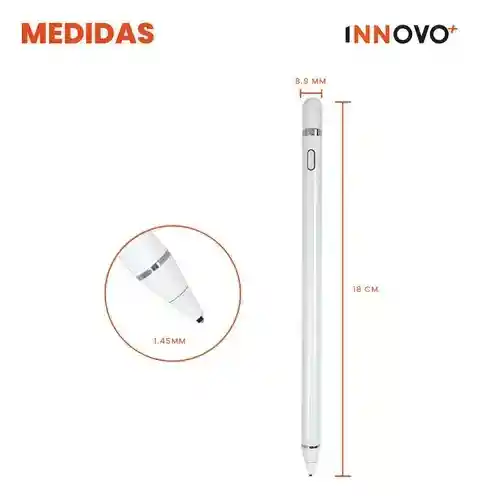 Lápiz Óptico Stylus Pencil Recargable Para Tablet Celulares Hasta 15 Hr Blanco Innovo