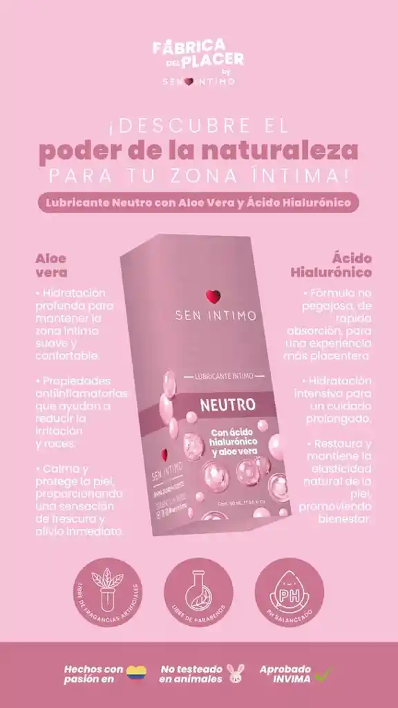 Lubricante Neutro Con Ácido Hialurónico Y Aloe Vera X 55 Ml Sen Intimo