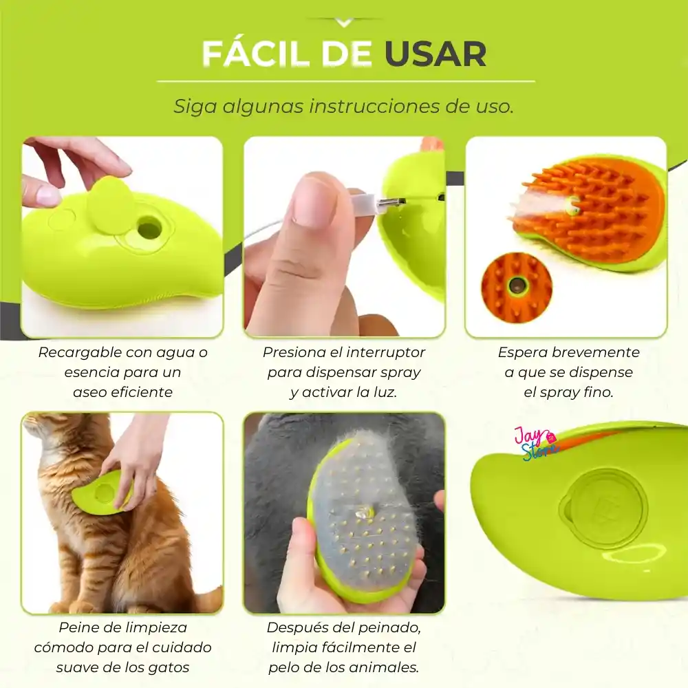 Cepillo De Vapor Para Mascotas Masaje Peine Perro Gatos Usb