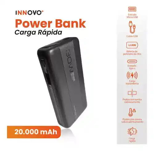 Power Bank Inalámbrica 20.000 Mah Carga Rapida Wireless 30w Innovo 3.0
