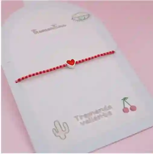 Pulsera Mostacilla 4 Corazones Rojo