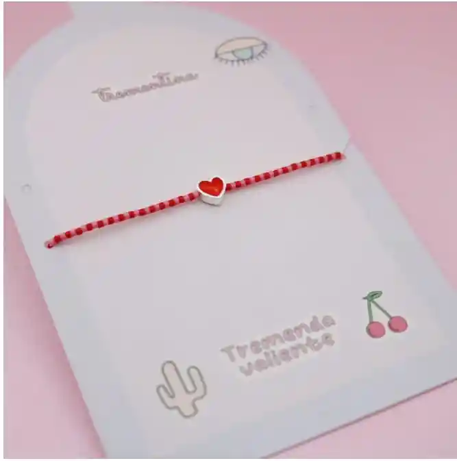 Pulsera Mostacilla 4 Corazones Rojo