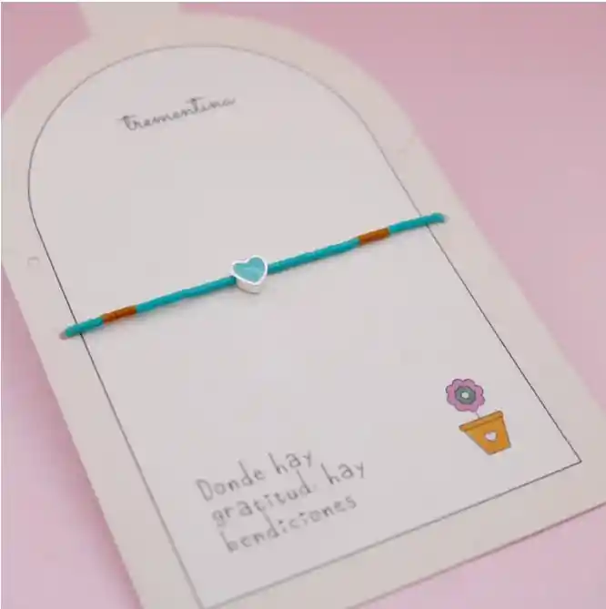Pulsera Mostacilla 4 Corazones Turquesa