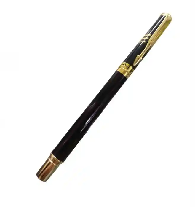 Pluma Negra De Lujo Acero Inoxidable Accesorio Escritorio Borde Dorado