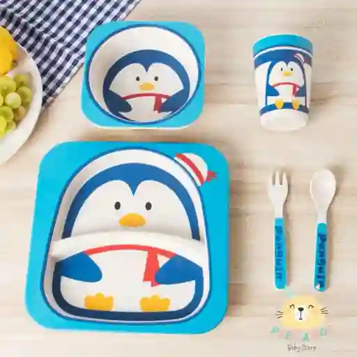 Set De Vajilla Para Bebés Y Niños 5 Piezas Pingüino