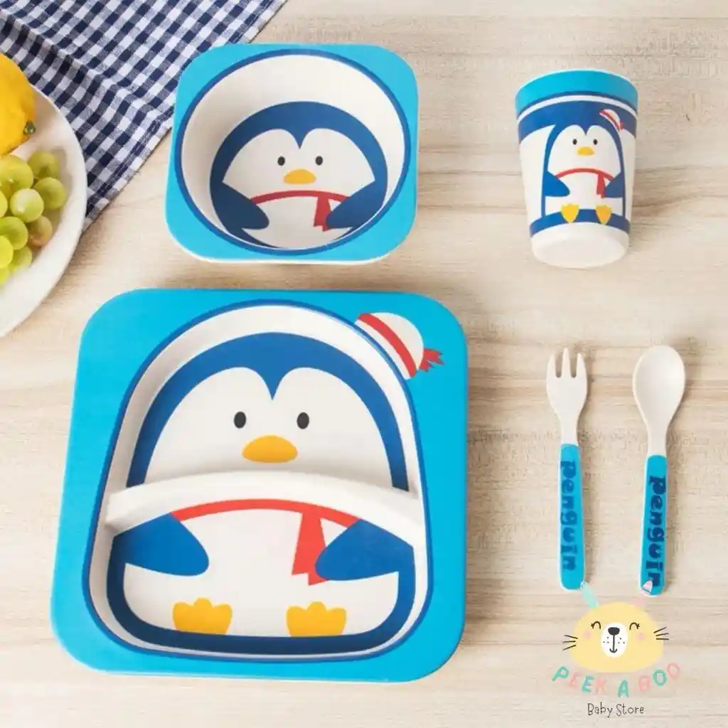Set De Vajilla Para Bebés Y Niños 5 Piezas Pingüino