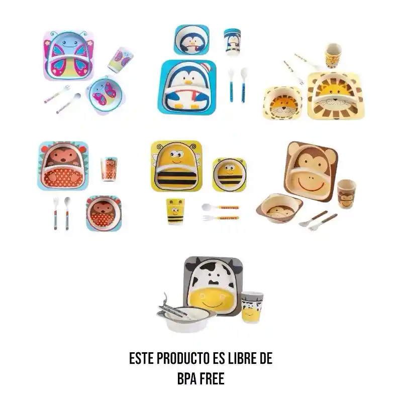 Set De Vajilla Para Bebés Y Niños 5 Piezas Pingüino