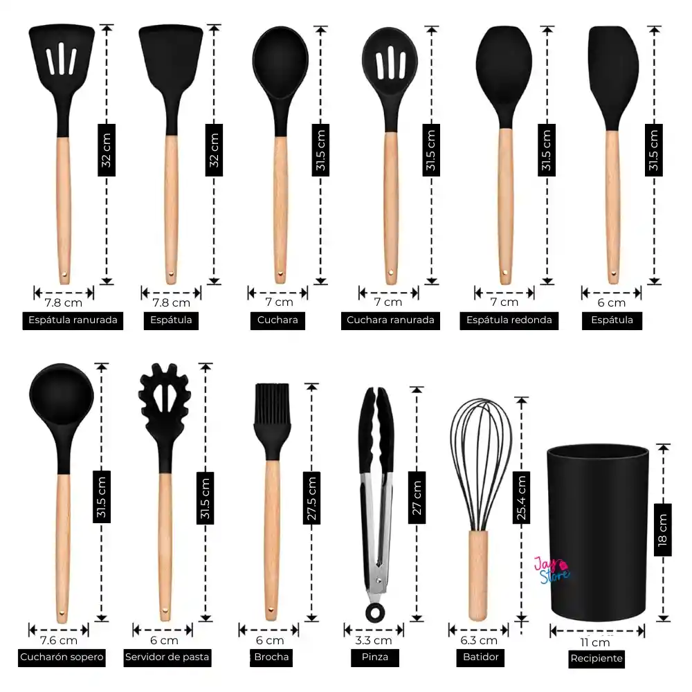 Set 12 Utensilios Para Cocina Silicona Resistentes Al Calor