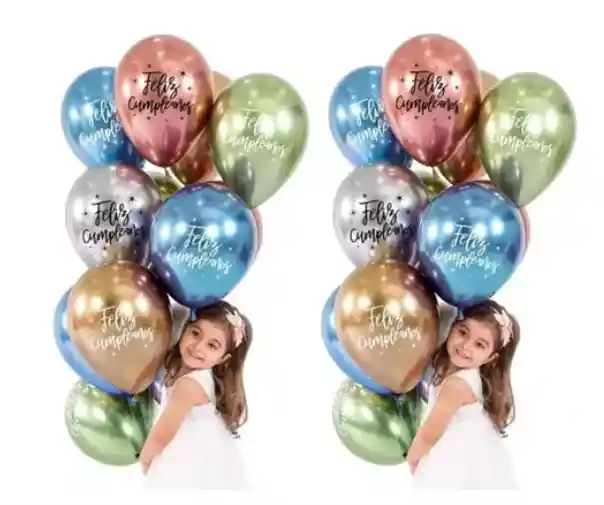 Globos Bombas Látex Cromados Feliz Cumpleaños R12x10unid