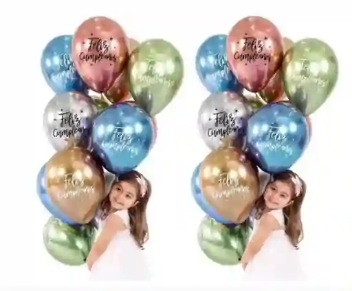 Globos Bombas Látex Cromados Feliz Cumpleaños R12x10unid