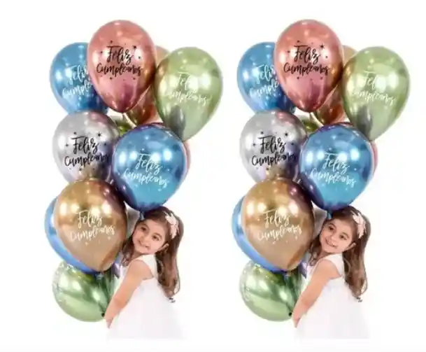Globos Bombas Látex Cromados Feliz Cumpleaños R12x10unid