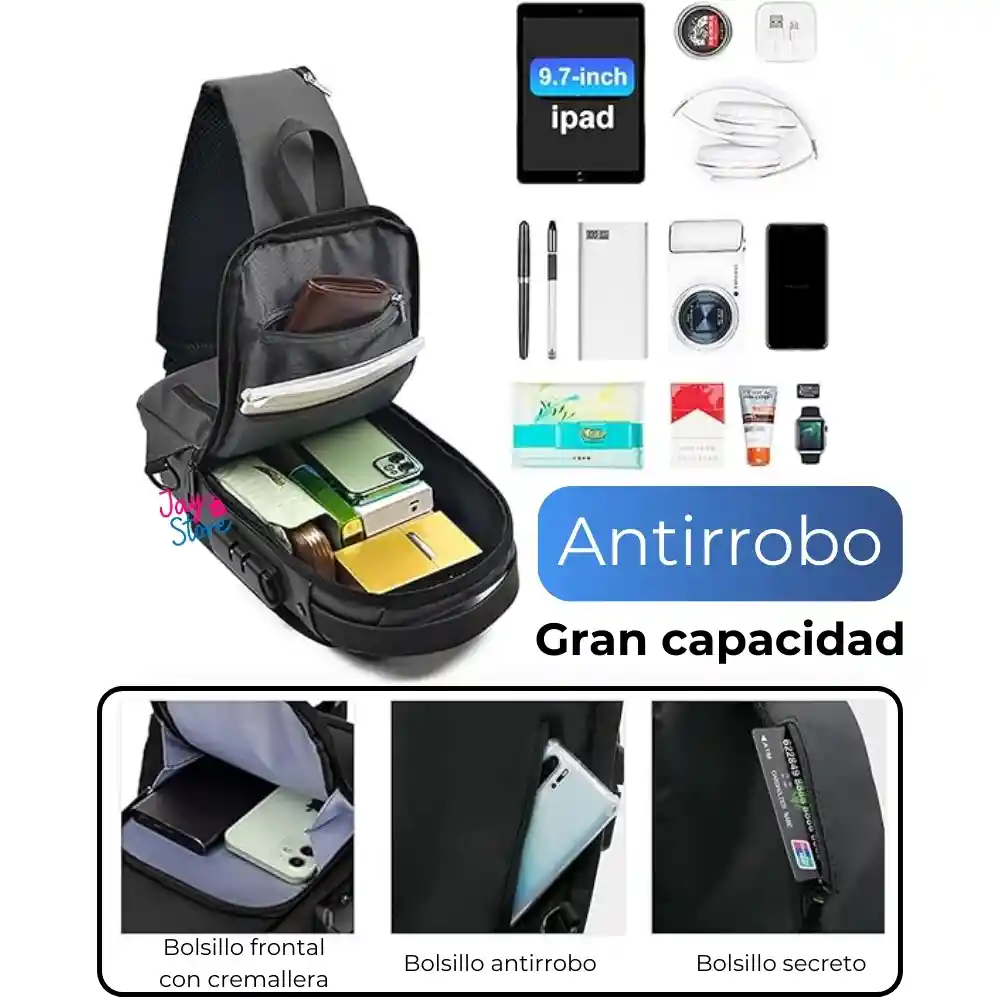 Bolso De Seguridad Canguro Antirrobo Carga Usb Impermeable