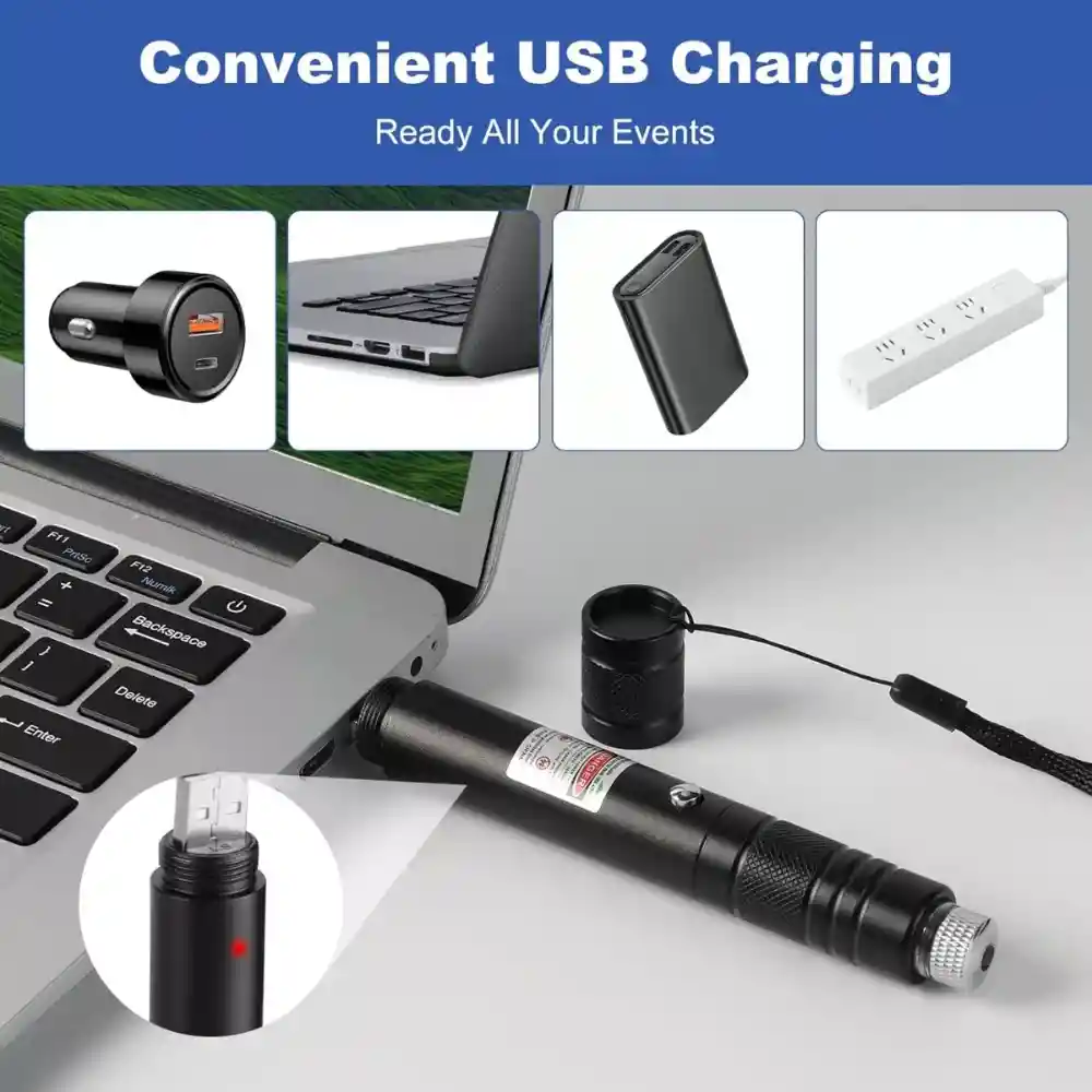 Laser Puntero Punto Verde Super Potente Recargable Usb Filtro Puntos