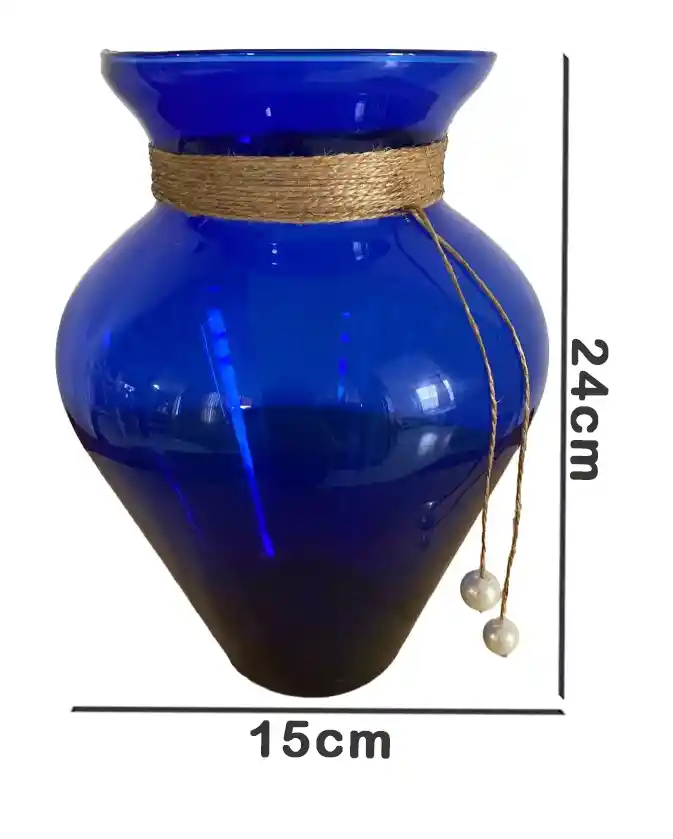 Florero Jarrón De Vidrio Azul (azteca)