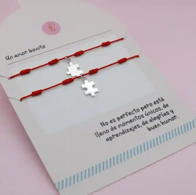 Set Pulseras Parejas Rompecabezas Plata