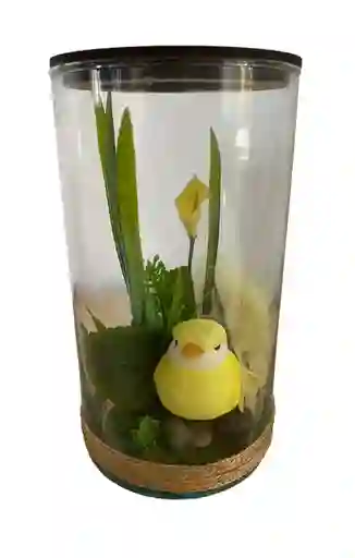 Adorno De Pajaro Canario En Frasco De Cristal