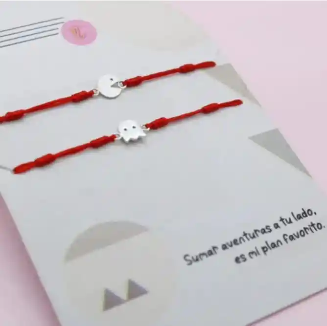 Set Pulseras Parejas Pacman Plata