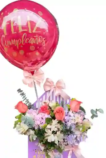 Rosas Salmón Con Globo