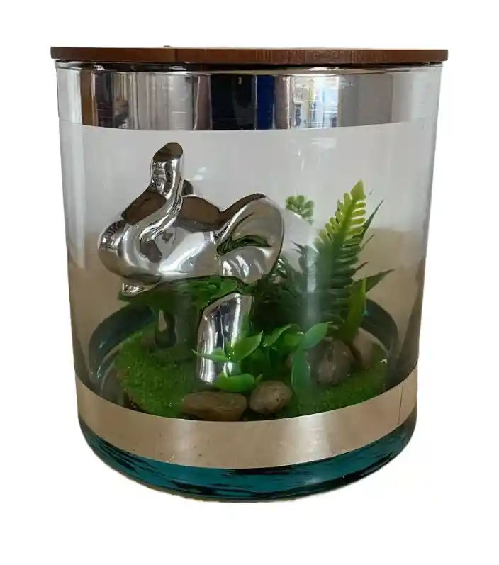 Adorno Elefante Decorativo En Vaso De Cristal 2