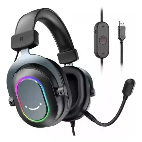 Auriculares Para Juegos Fifine H6 Rgb Usb 7.1 Con Controladores Negros De 50 Mm