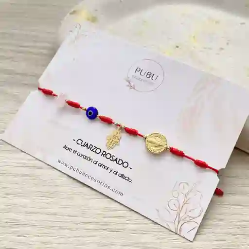 Pulsera Protecion San Benito Cuarzo Rosado