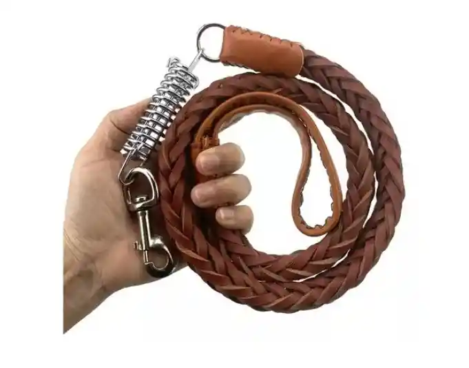 Correa Y Collar Perro Cuero Genuino Trenzado Y Resistente M