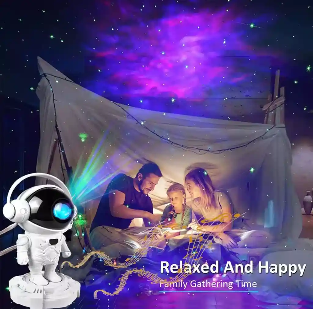 Astronauta Proyector Nublosa Estrellas Con Bluetooth Y Base