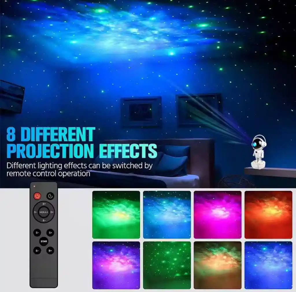Astronauta Proyector Nublosa Estrellas Con Bluetooth Y Base