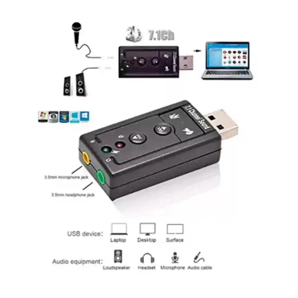 Adaptador De Sonido Usb 2.0 Virtual 7.1