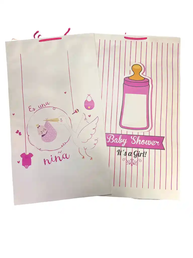 Bolsa De Regalo Kraft Earthpact Baby Shower Niña Rosada Extra - Grande 56x33cm