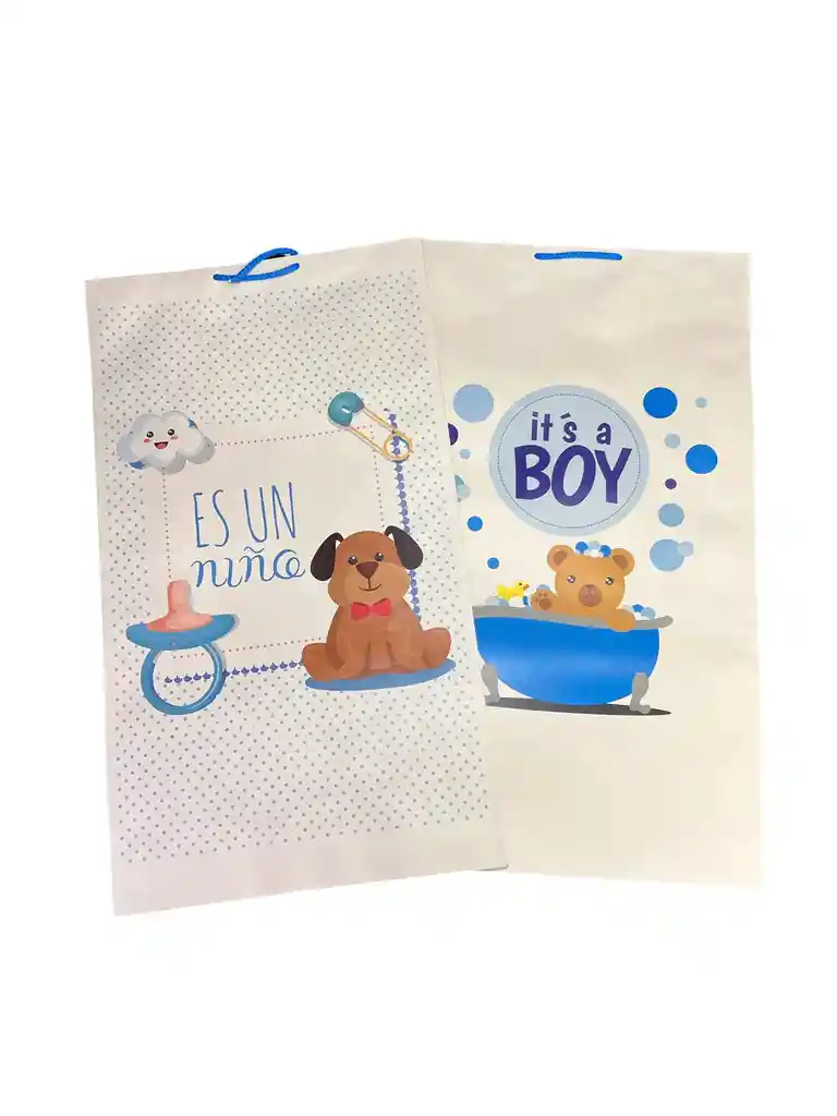 Bolsa De Regalo Kraft Earthpact Baby Shower Niño Azul Extra - Grande 56x33cm