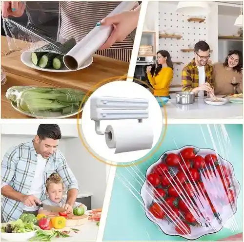 Porta Rollos Dispensador Cocina 3en1 Cortador Aluminio Papel