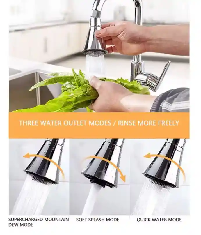 Grifo Cocina Extensor Aireador Rociador 3 Modos