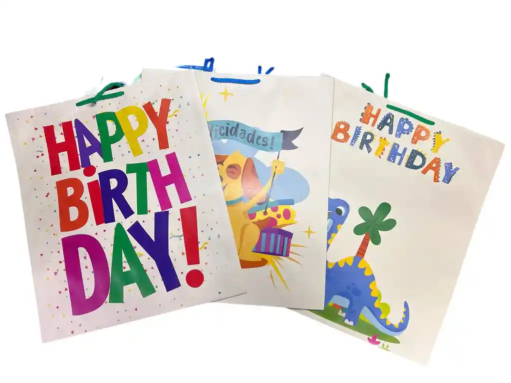 Bolsa De Regalo Kraft Earthpact Feliz Cumpleaños - Feliz Día Varios Motivos Medio Pliego 39,5x33cm