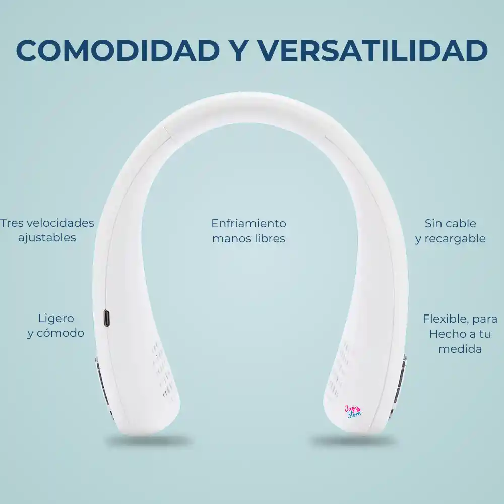 Ventilador De Cuello Portátil Recargable Triple Velocidad