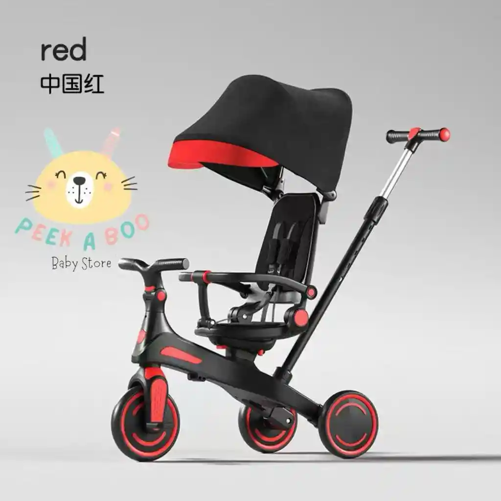 Triciclo Coche Paseador Función 5 En 1 Para Niños Rojo