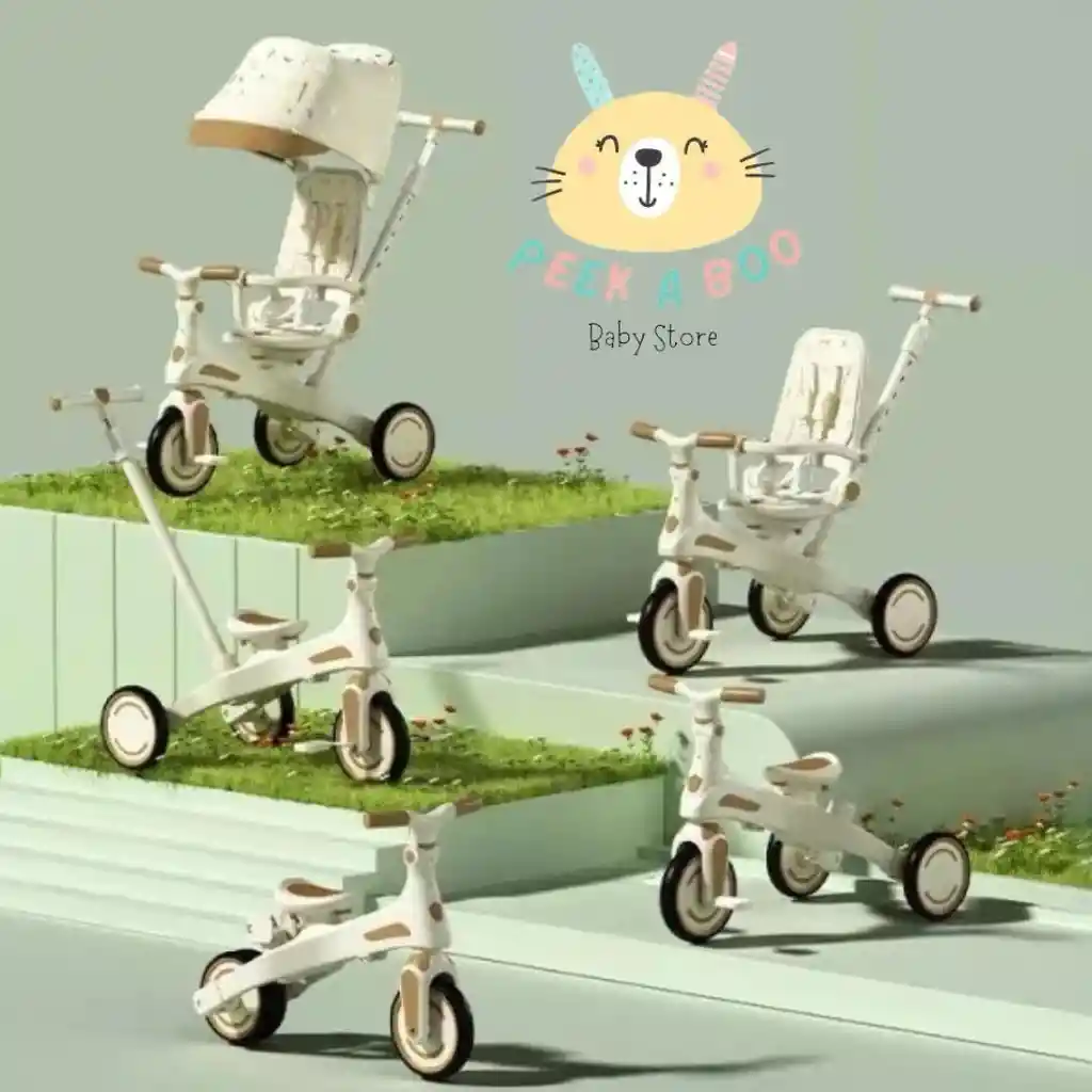 Triciclo Coche Paseador Función 5 En 1 Para Niños Rojo