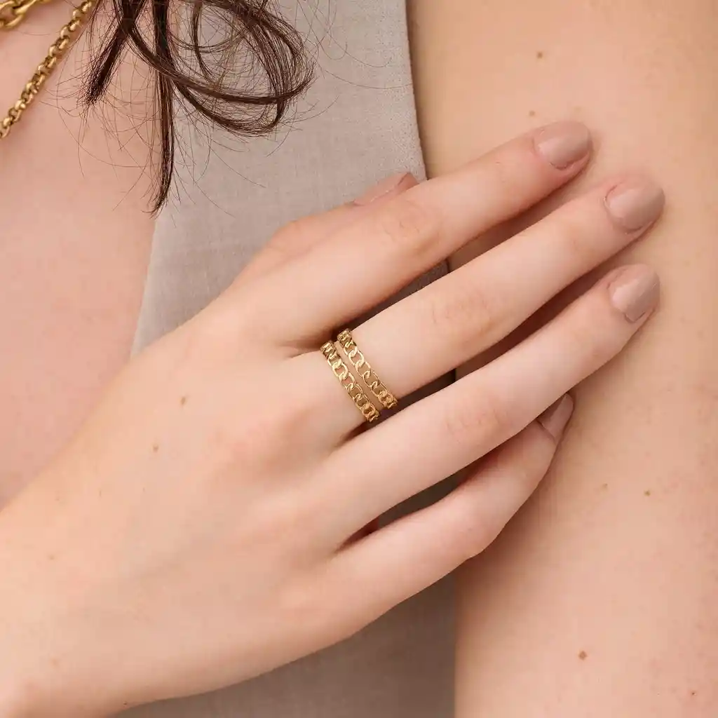 Anillo Double Chain / Dorado