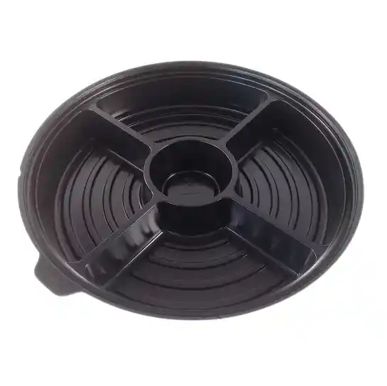 Plato Circular 5 Cavidades Con Tapa 4d Negro 5und Paquete