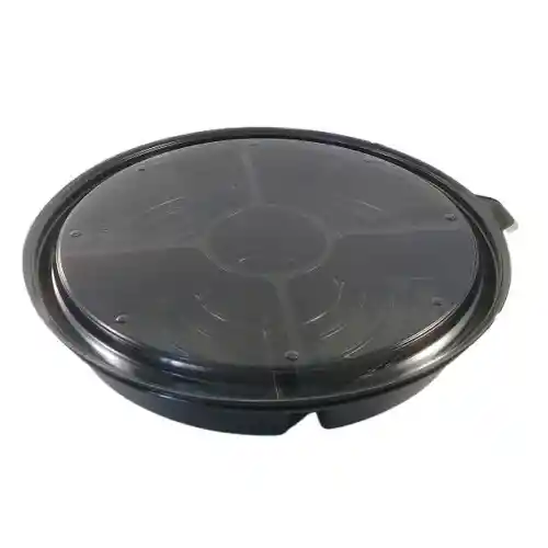 Plato Circular 5 Cavidades Con Tapa 4d Negro 5und Paquete