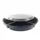 Plato Circular 5 Cavidades Con Tapa 4d Negro 5und Paquete