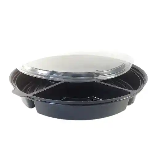 Plato Circular 5 Cavidades Con Tapa 4d Negro 5und Paquete