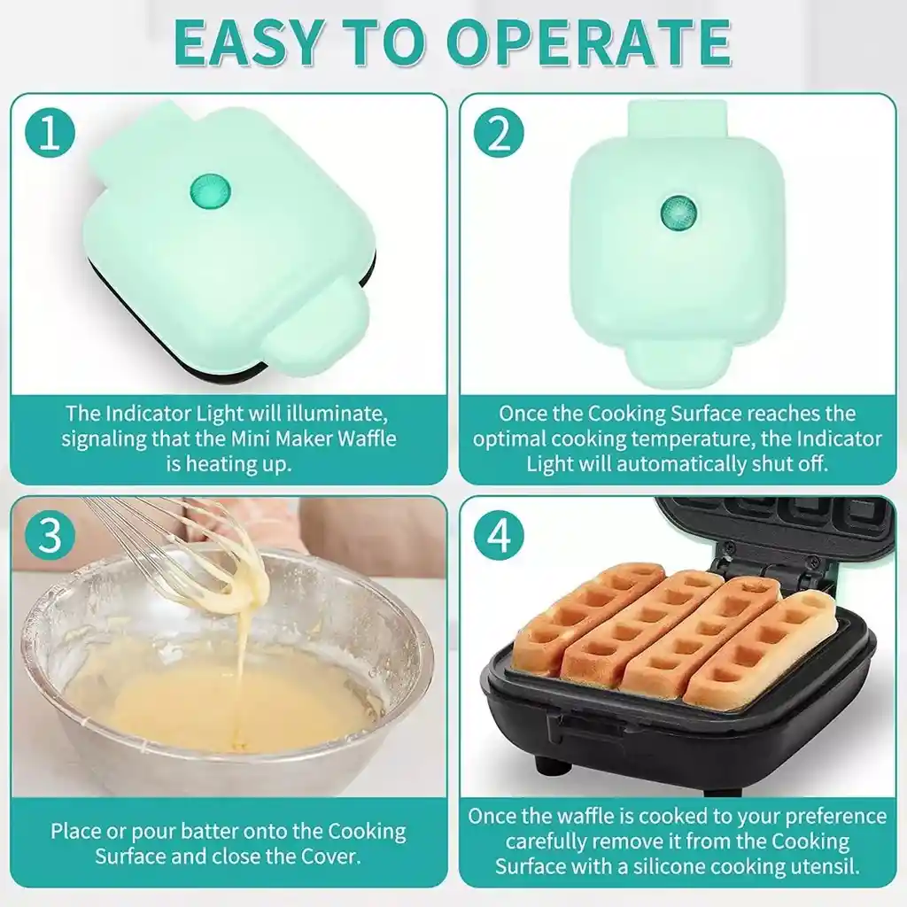 Mini Waflera Para Hacer Gofres, Fácil De Limpiar Cuadrada